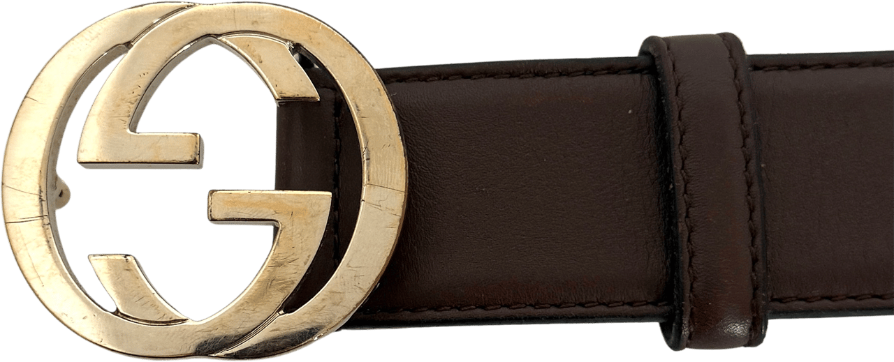Gucci Gucci GG Buckle Leather Belt Brown / acceptable Bruin