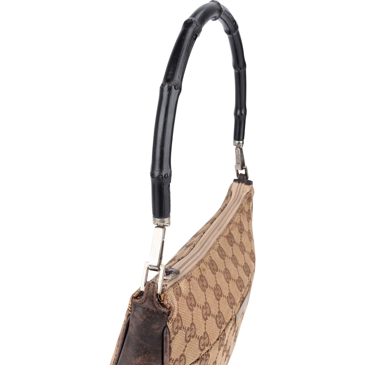 Gucci Gucci Monogram GG Bamboo Handle Shoulder Bag Beige