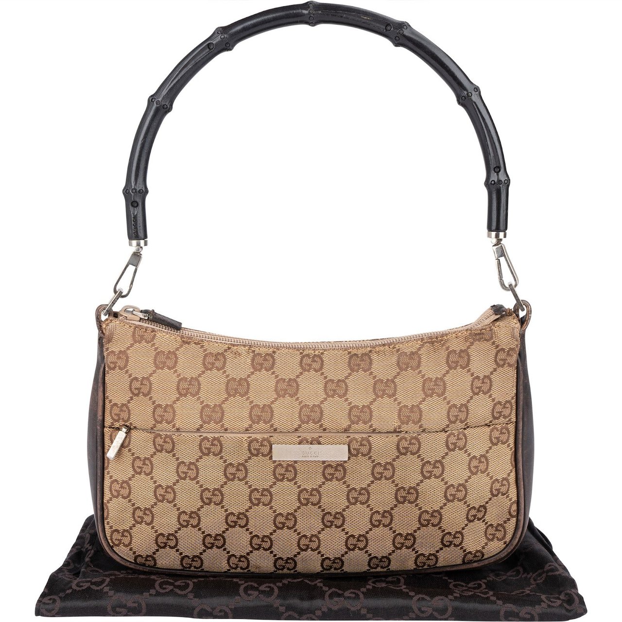 Gucci Gucci Monogram GG Bamboo Handle Shoulder Bag Beige