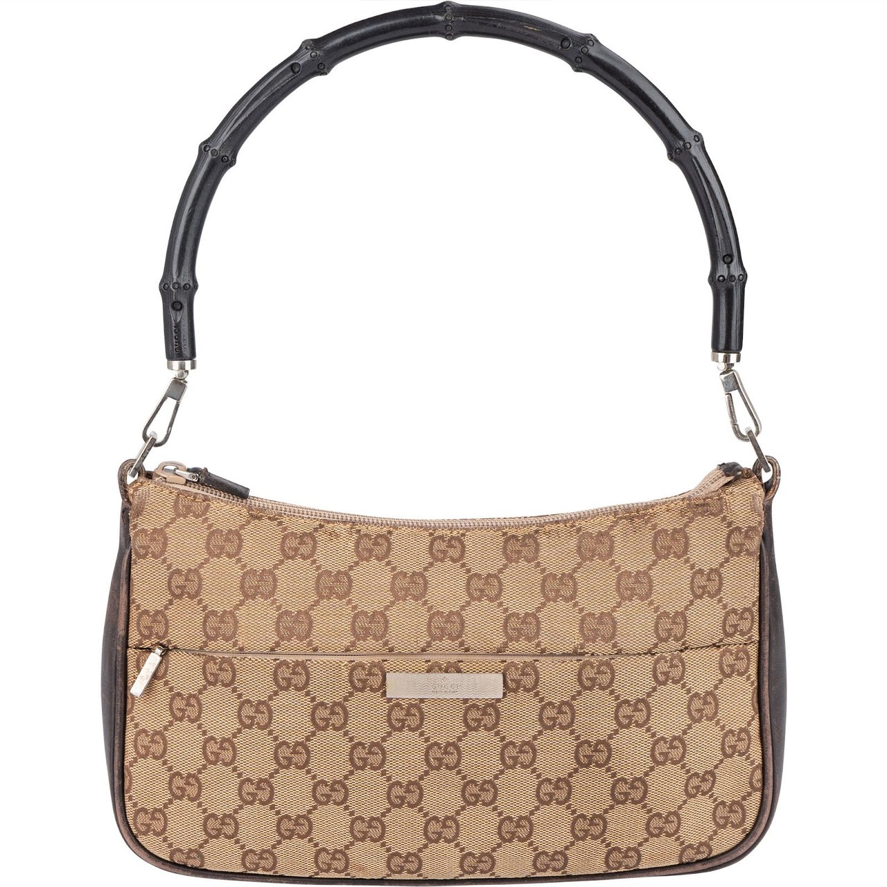 Gucci Gucci Monogram GG Bamboo Handle Shoulder Bag Beige