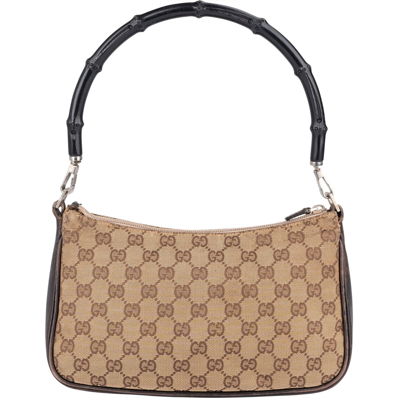 Gucci Gucci Monogram GG Bamboo Handle Shoulder Bag Beige