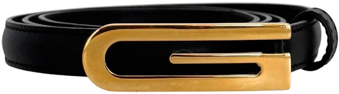 Gucci Gucci G Buckle schmaler Gürtel aus Leder 85cm Schwarz / sehr gut Zwart