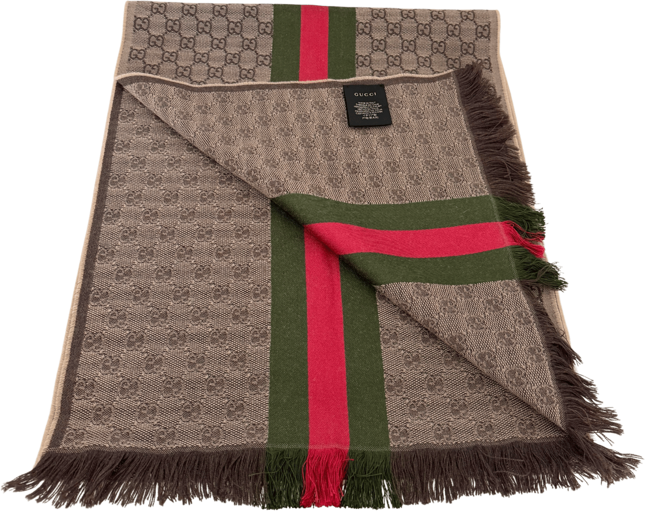 Gucci Gucci GG Schal aus Wolle und Seide Braun Streifen / neuwertig Bruin