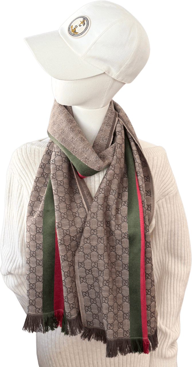 Gucci Gucci GG Schal aus Wolle und Seide Braun Streifen / neuwertig Bruin