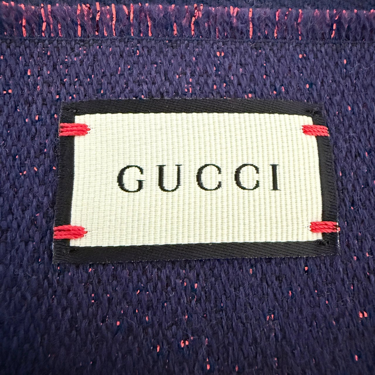 Gucci Gucci Schal aus Wolle Marineblau Rot / neuwertig Blauw