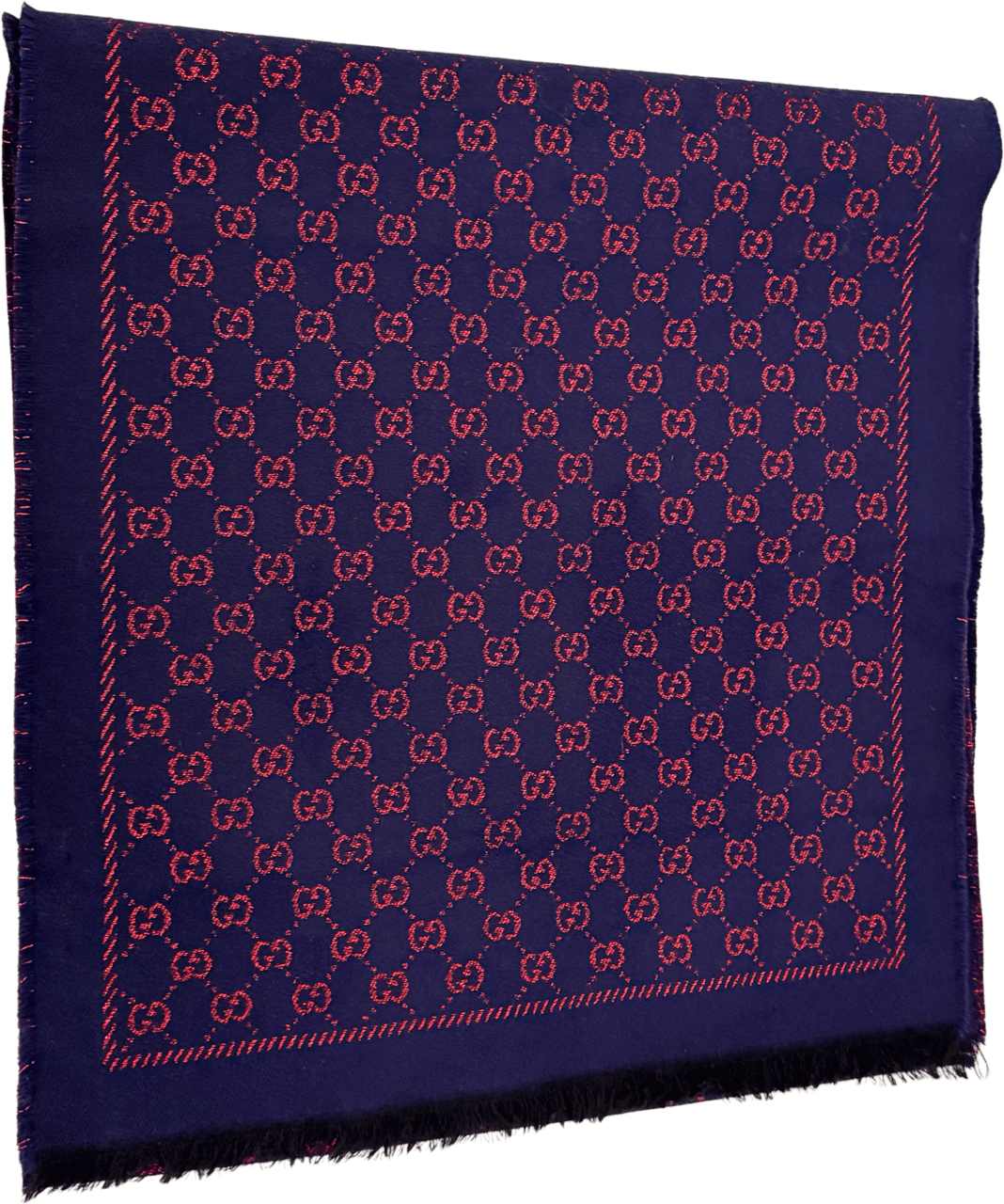 Gucci Gucci Schal aus Wolle Marineblau Rot / neuwertig Blauw
