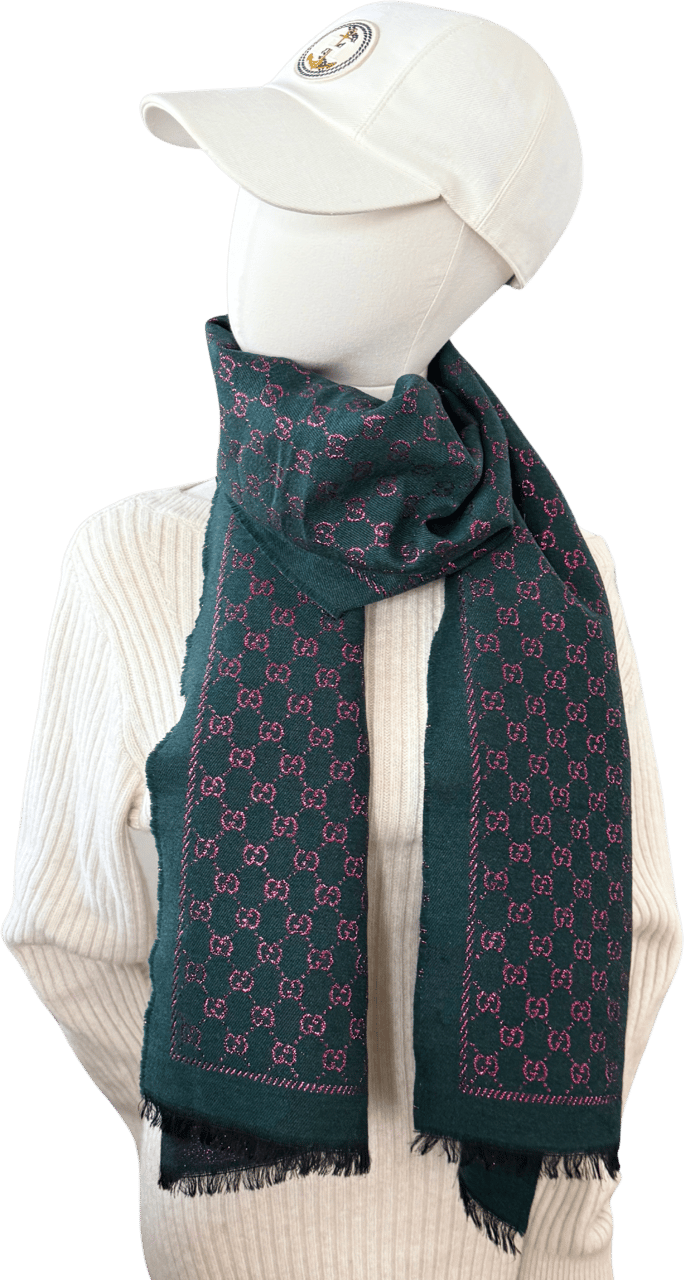 Gucci Gucci Schal aus Wolle Dunkelgrün Pink / neuwertig Groen