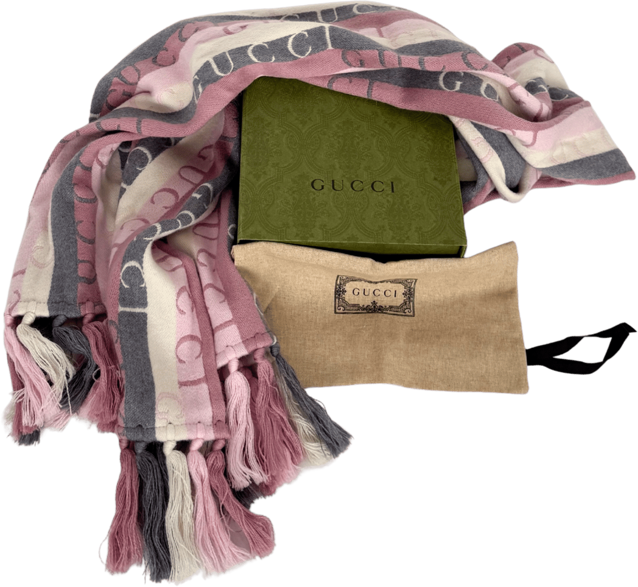 Gucci Gucci striped wool scarf, grey and pink Divers