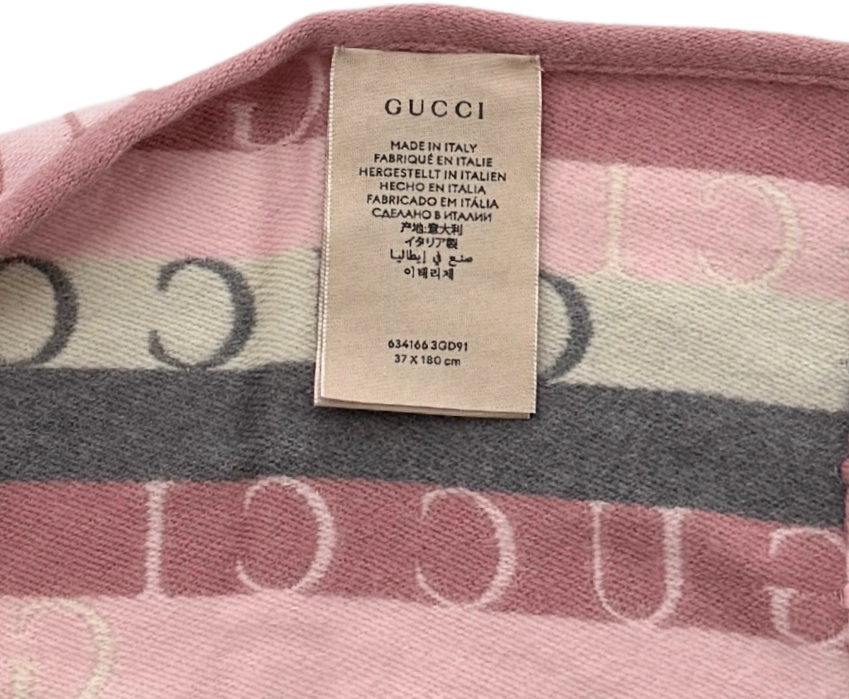 Gucci Gucci striped wool scarf, grey and pink Divers