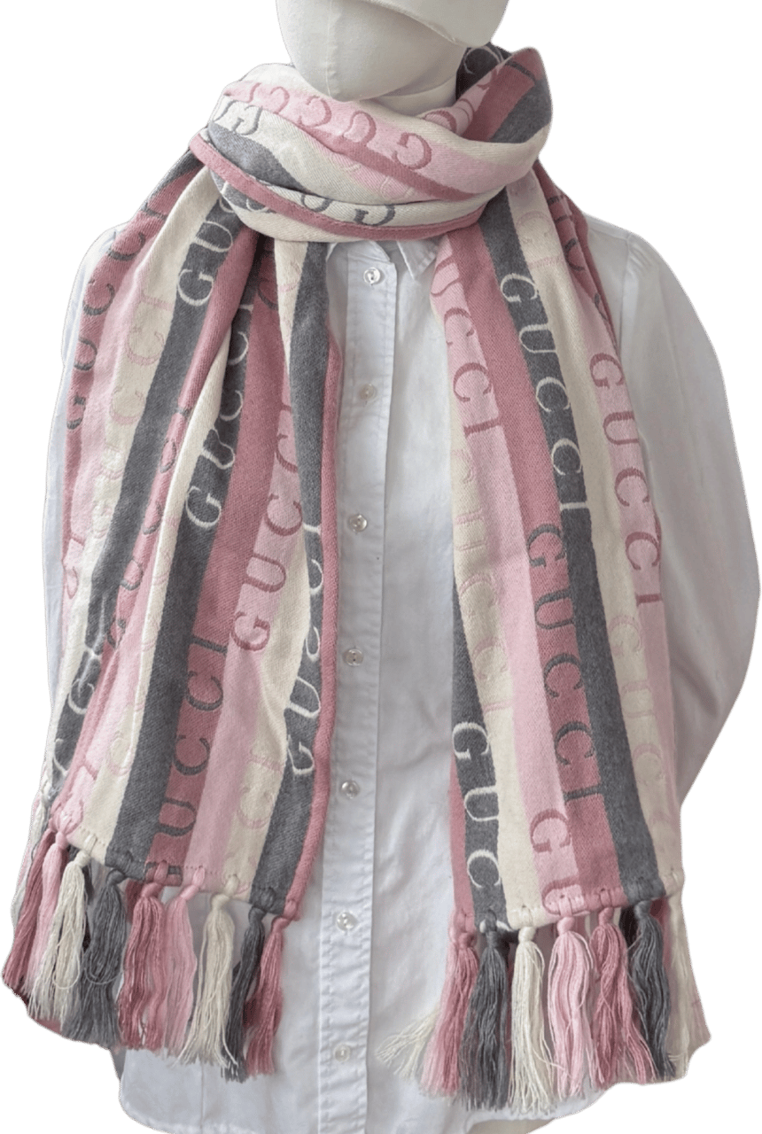 Gucci Gucci striped wool scarf, grey and pink Divers