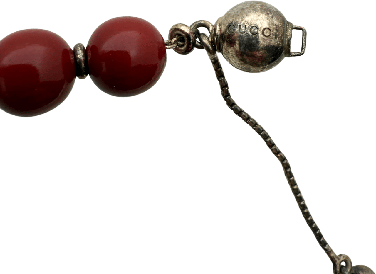 Gucci Gucci San Valentino Sterling Silber Holzperlen Armband Bordeauxrot / neuwertig Rood
