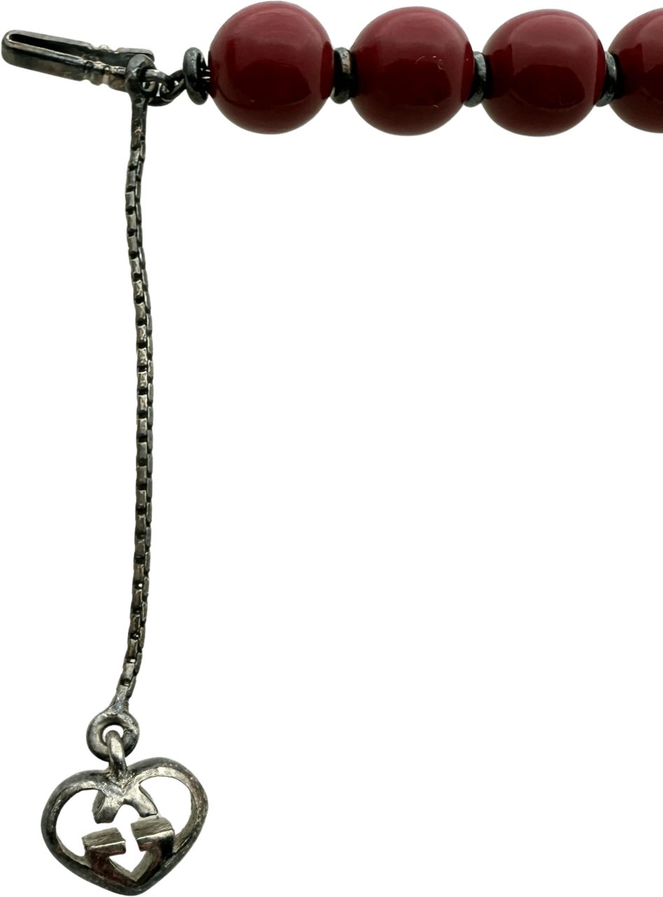 Gucci Gucci San Valentino Sterling Silber Holzperlen Armband Bordeauxrot / neuwertig Rood