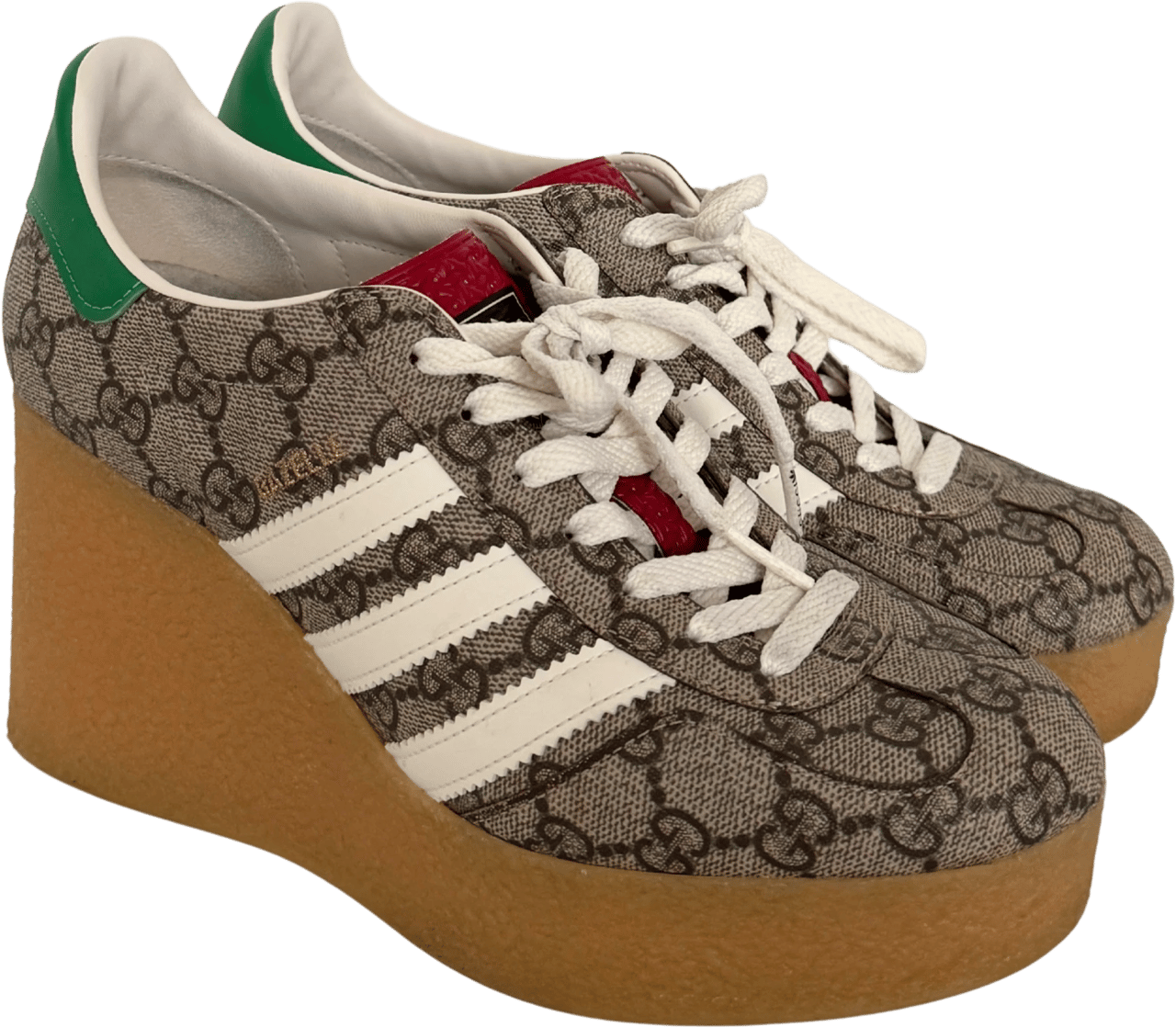 Gucci Adidas x Gucci Gazelle Wedge Beige GG Monogram Größe 38 Braun / sehr gut Bruin