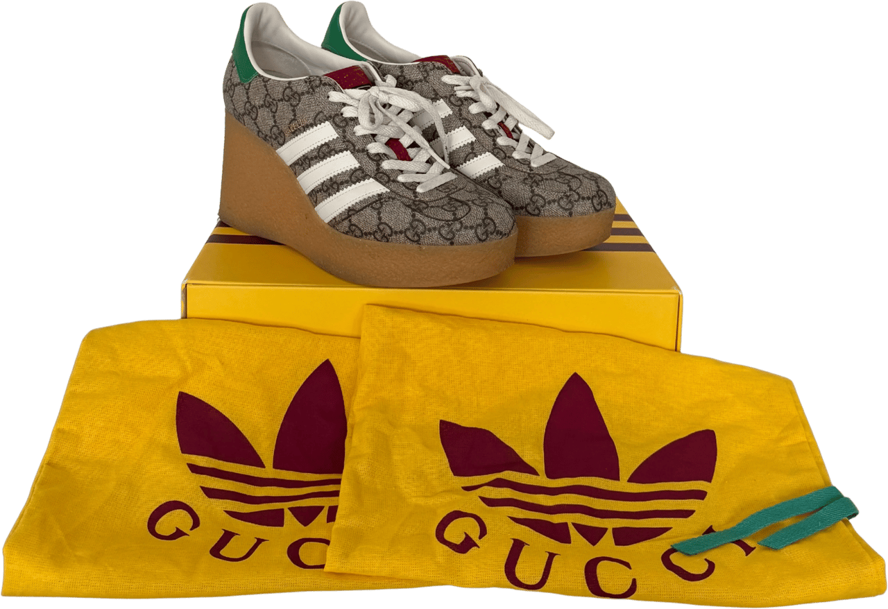 Gucci Adidas x Gucci Gazelle Wedge Beige GG Monogram Größe 38 Braun / sehr gut Bruin