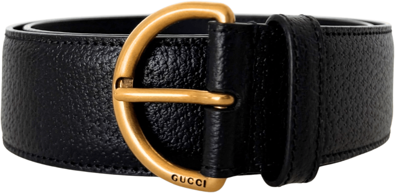 Gucci Gucci Polished D-Ring Leather Belt Black 80cm Zwart