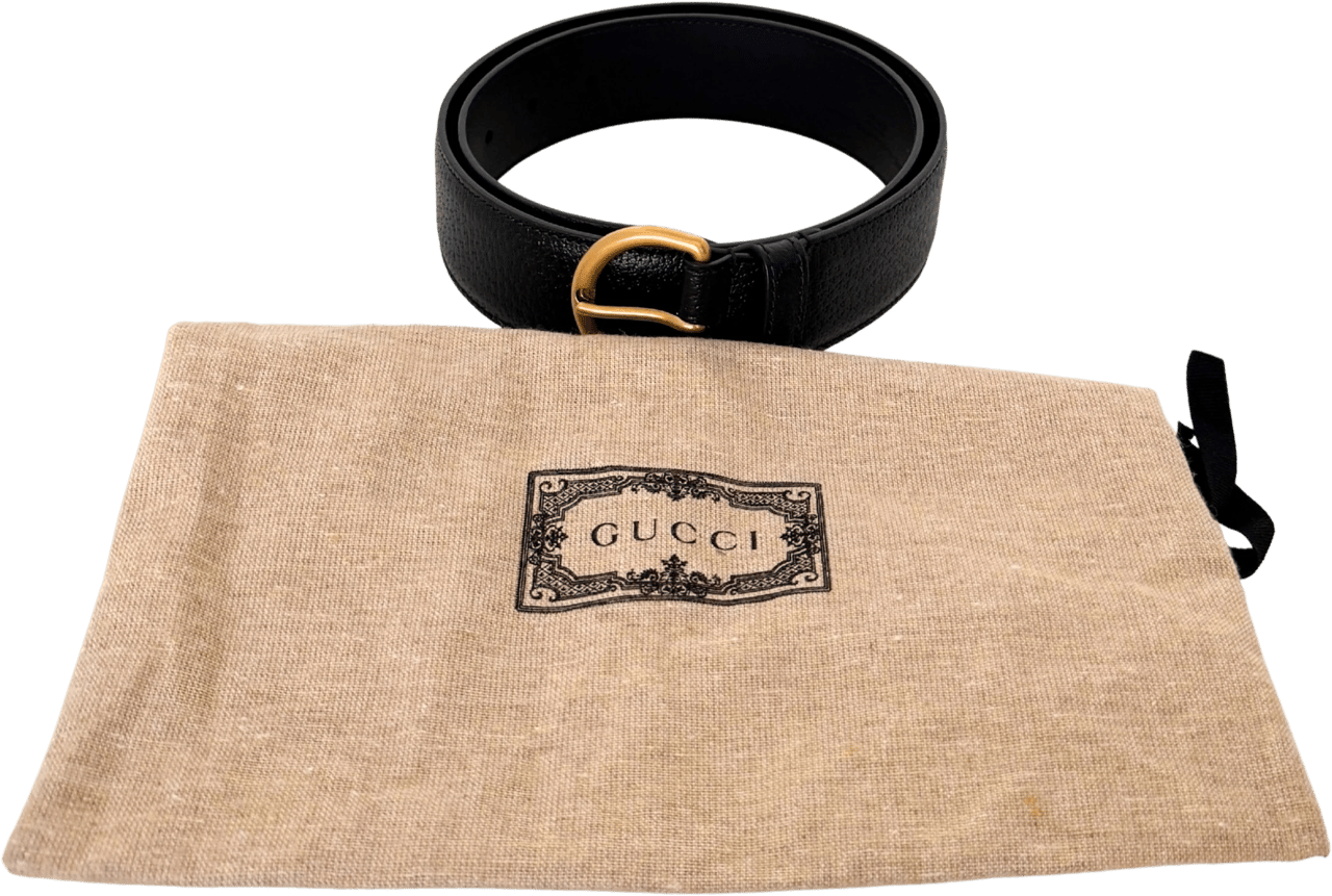 Gucci Gucci Polished D-Ring Leather Belt Black 80cm Zwart