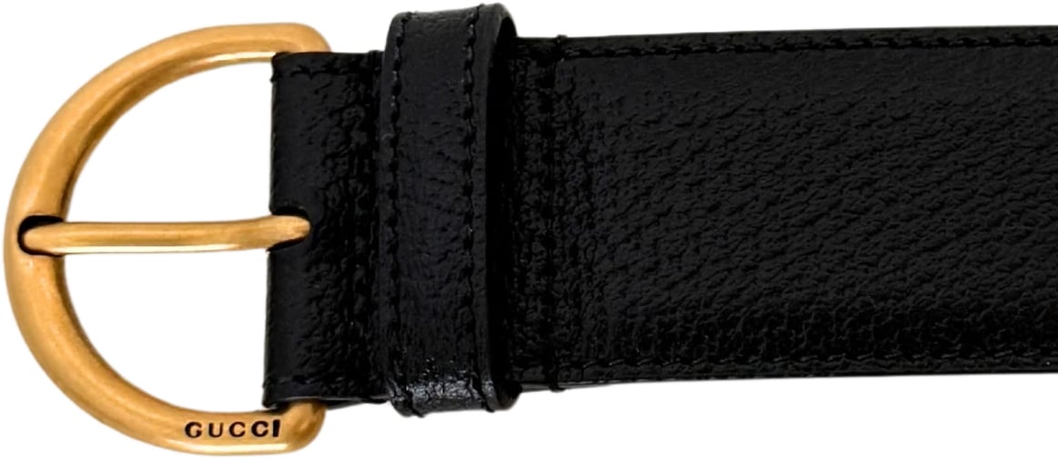 Gucci Polished D-Ring Leather Belt Black 80cm Zwart