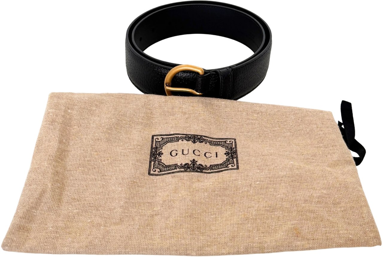 Gucci Polished D-Ring Leather Belt Black 80cm Zwart