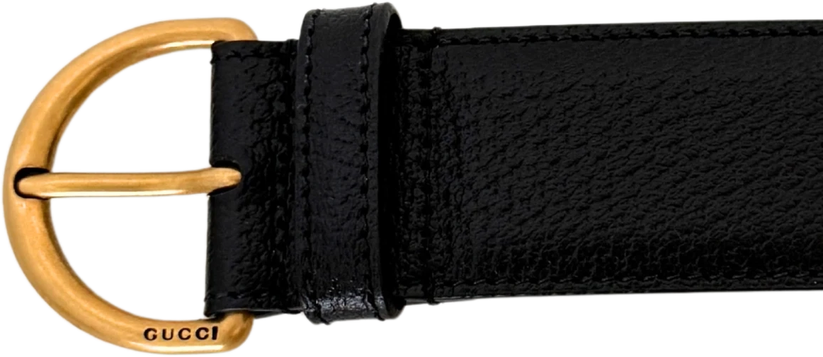 Gucci Gucci Polished D-Ring Leather Belt Black 80cm Zwart