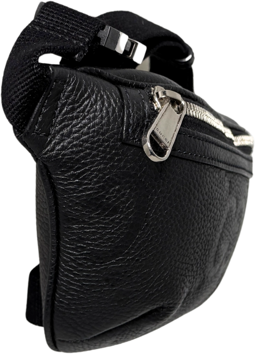 Gucci Gucci Kleine Gürteltasche mit Jumbo GG Leder Schwarz / sehr gut Zwart