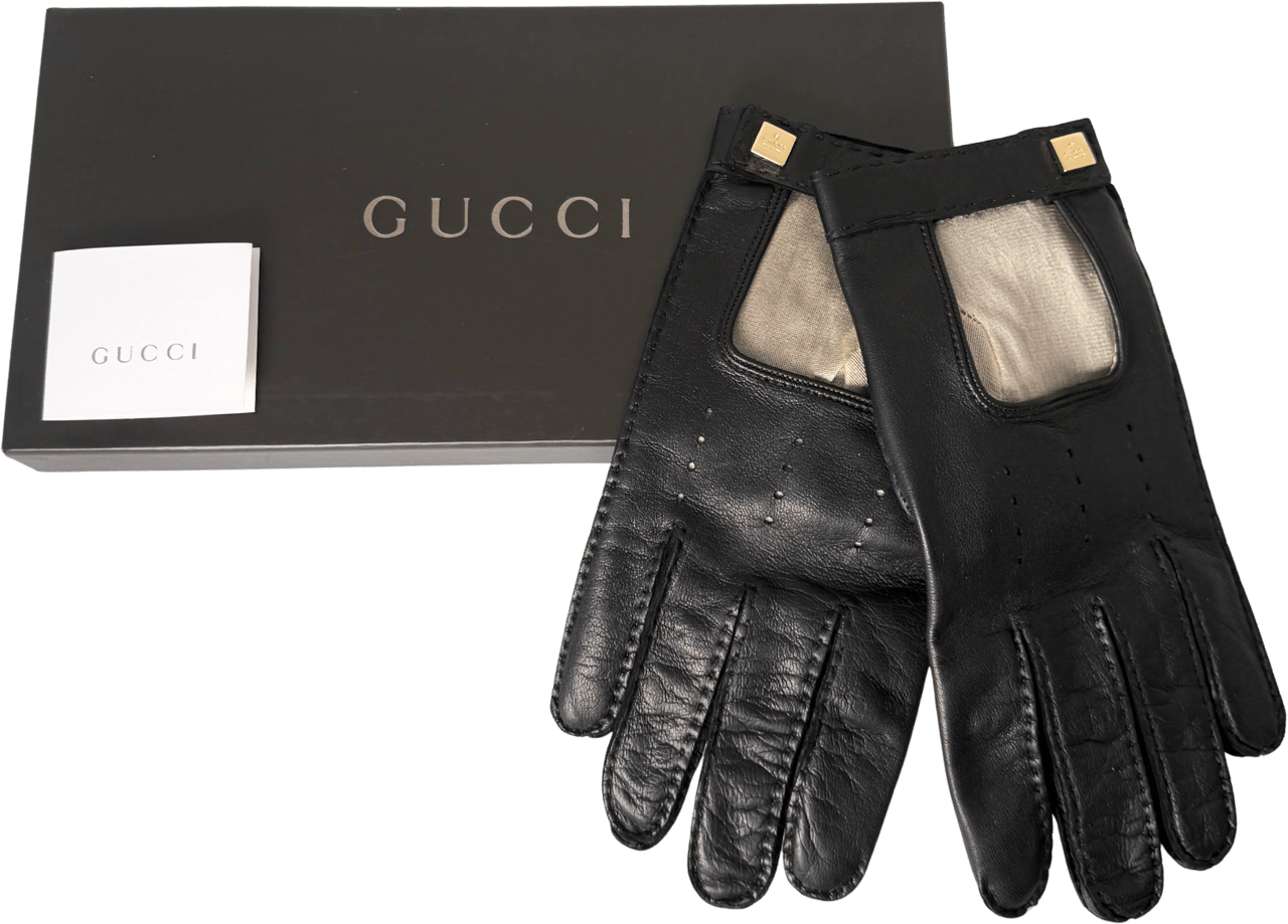 Gucci Gucci Lederhandschuhe Größe 8 1/2 Schwarz / neuwertig Zwart