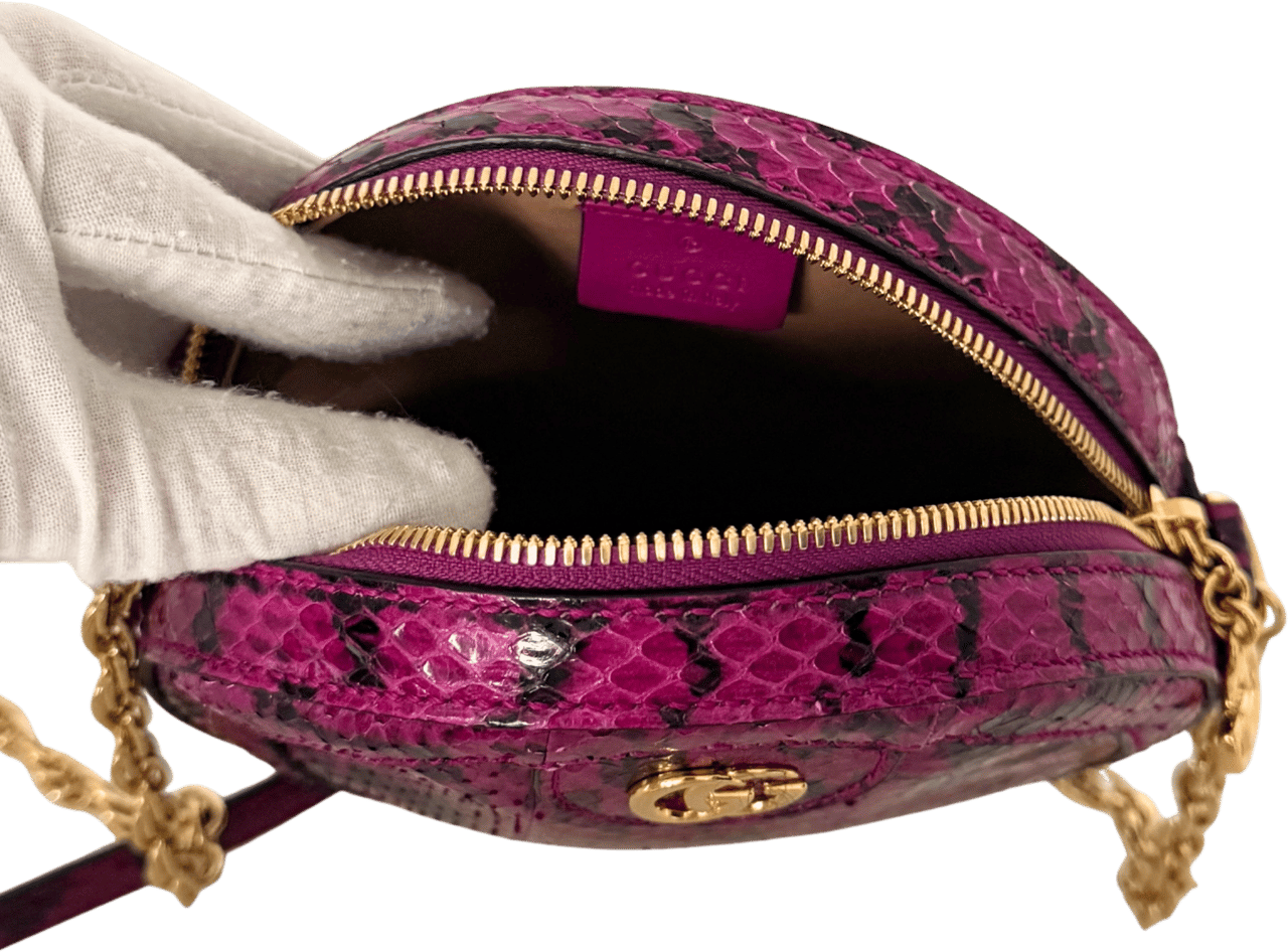 Gucci Gucci Ophidia Mini Round Wasserschlangenleder Anemone / sehr gut Roze