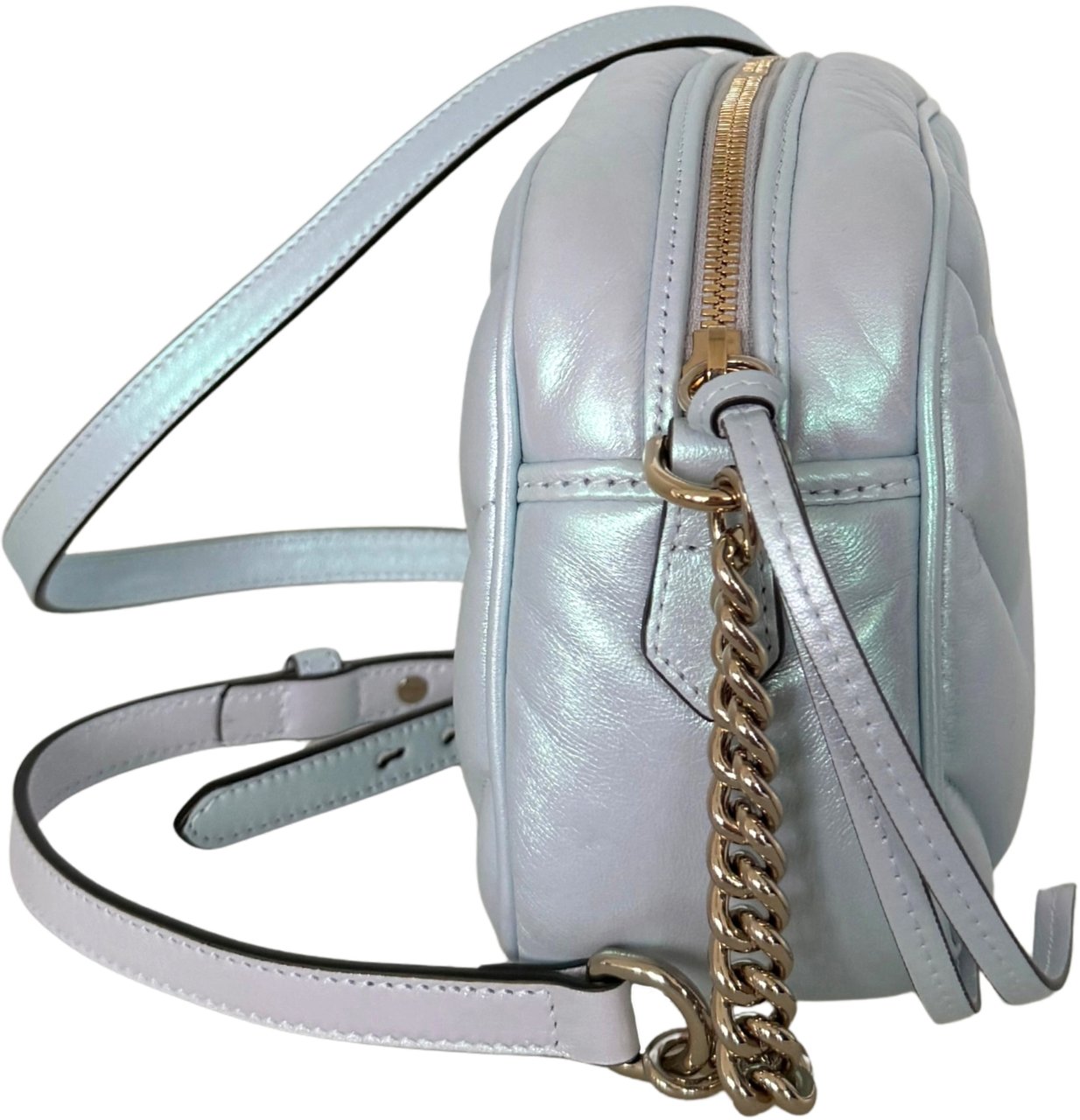 Gucci Gucci Kleine GG Marmont Schultertasche Metallicblau Fullset / neuwertig Blauw