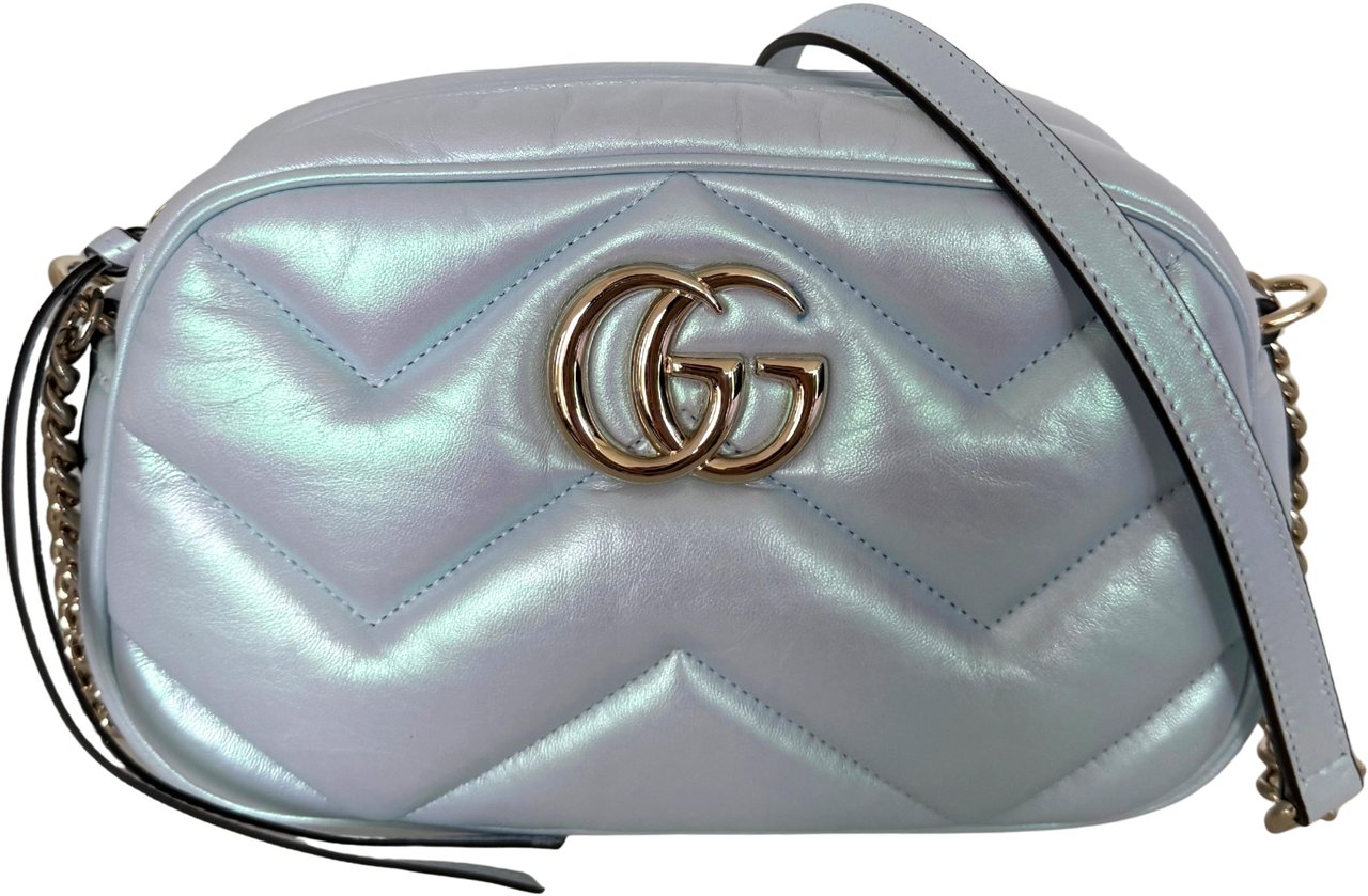Gucci Gucci Kleine GG Marmont Schultertasche Metallicblau Fullset / neuwertig Blauw