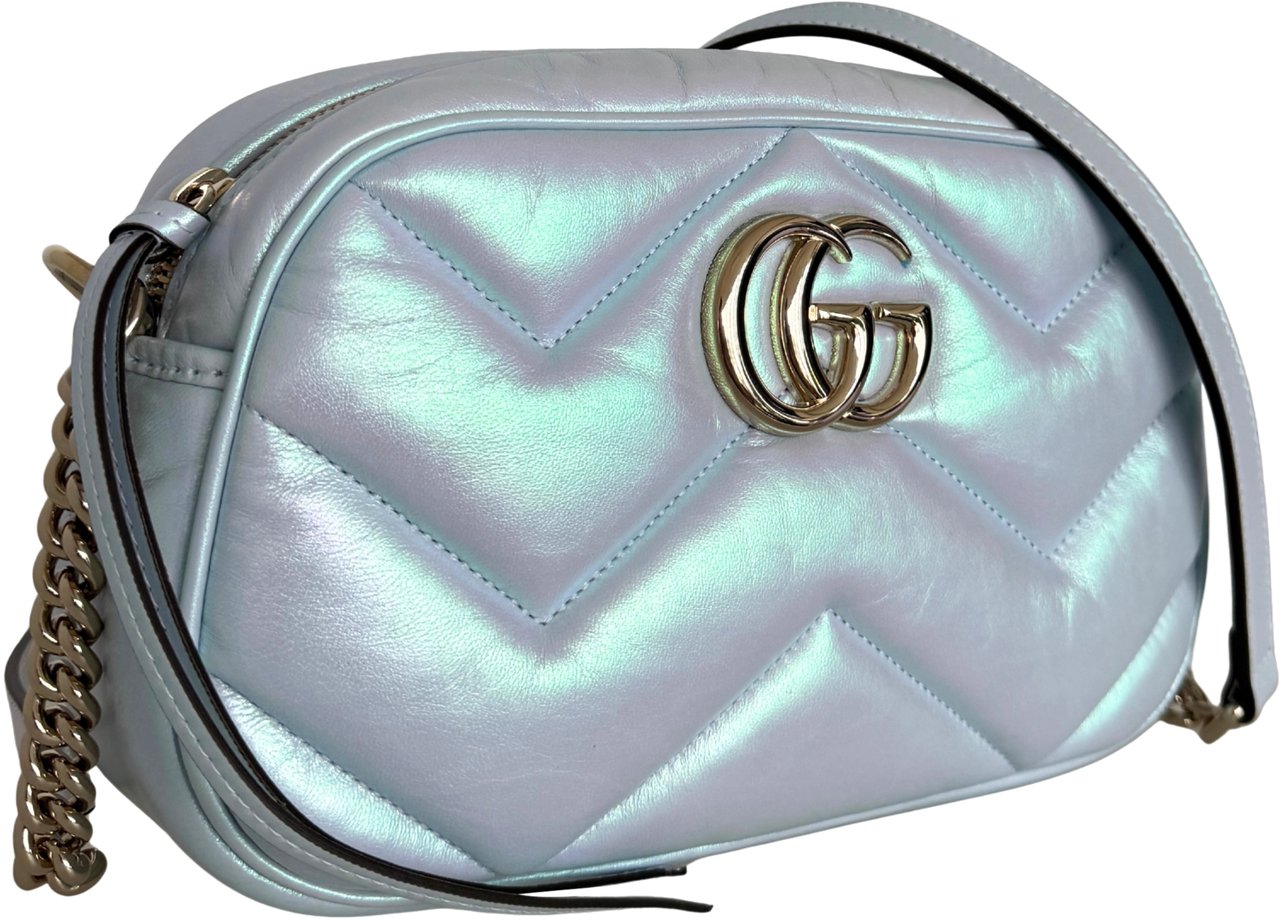 Gucci Gucci Kleine GG Marmont Schultertasche Metallicblau Fullset / neuwertig Blauw