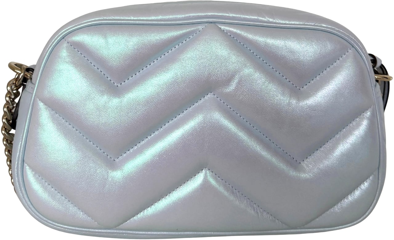 Gucci Gucci Kleine GG Marmont Schultertasche Metallicblau Fullset / neuwertig Blauw