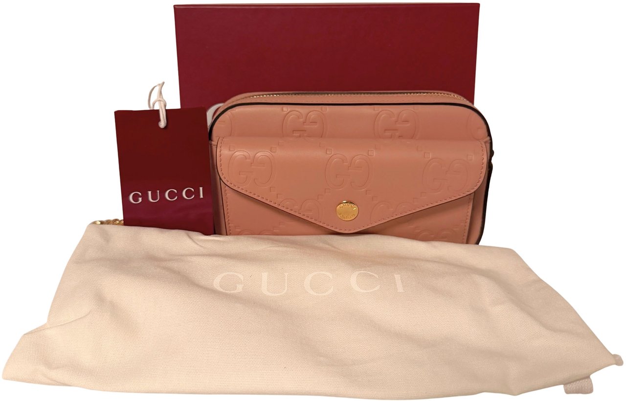 Gucci GG Leather Shoulder Bag Pink Roze