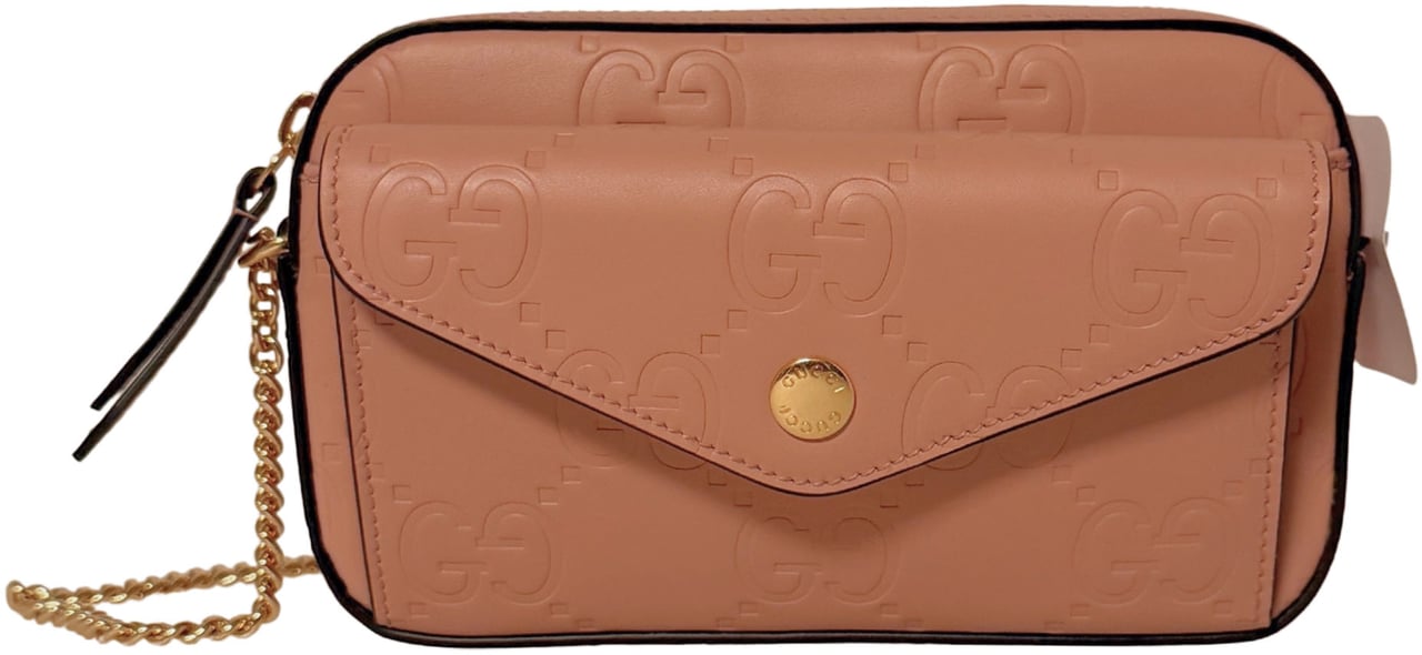 Gucci GG Leather Shoulder Bag Pink Roze