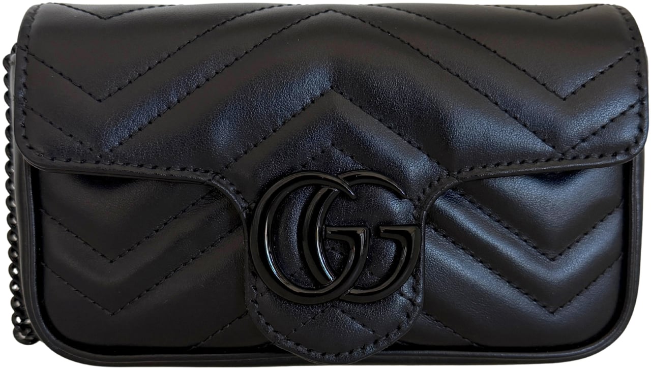 Gucci Gucci Super Mini Marmont GG Leather Bag Black Full Set Zwart