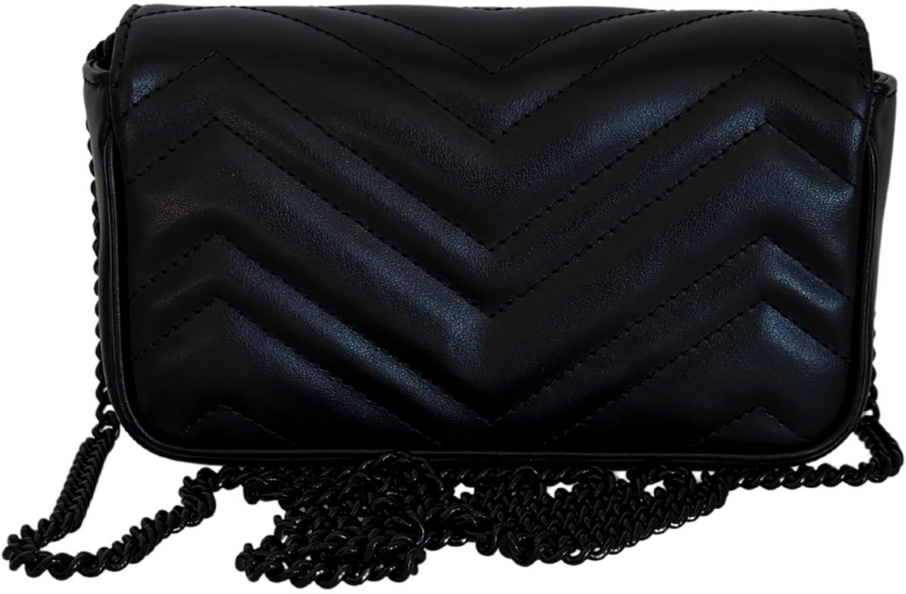 Gucci Gucci Super Mini Marmont GG Leather Bag Black Full Set Zwart