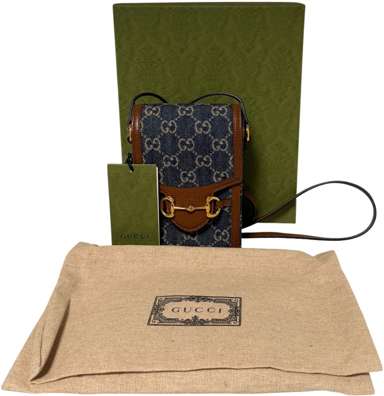 Gucci Mini Horsebit 1955 Denim Crossbody Bag Blauw