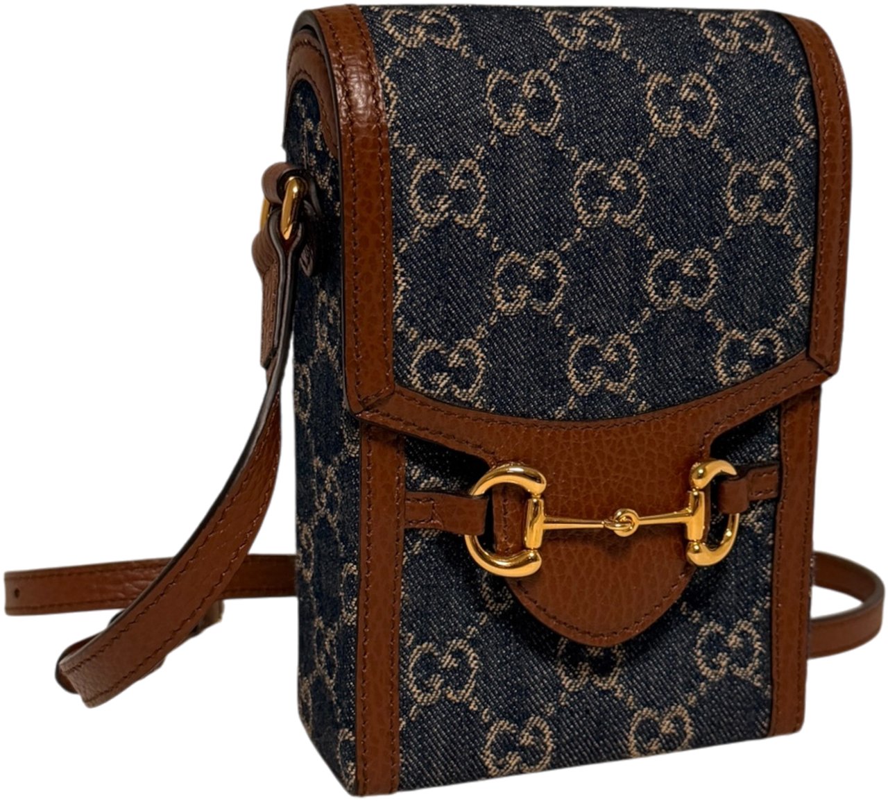 Gucci Mini Horsebit 1955 Denim Crossbody Bag Blauw
