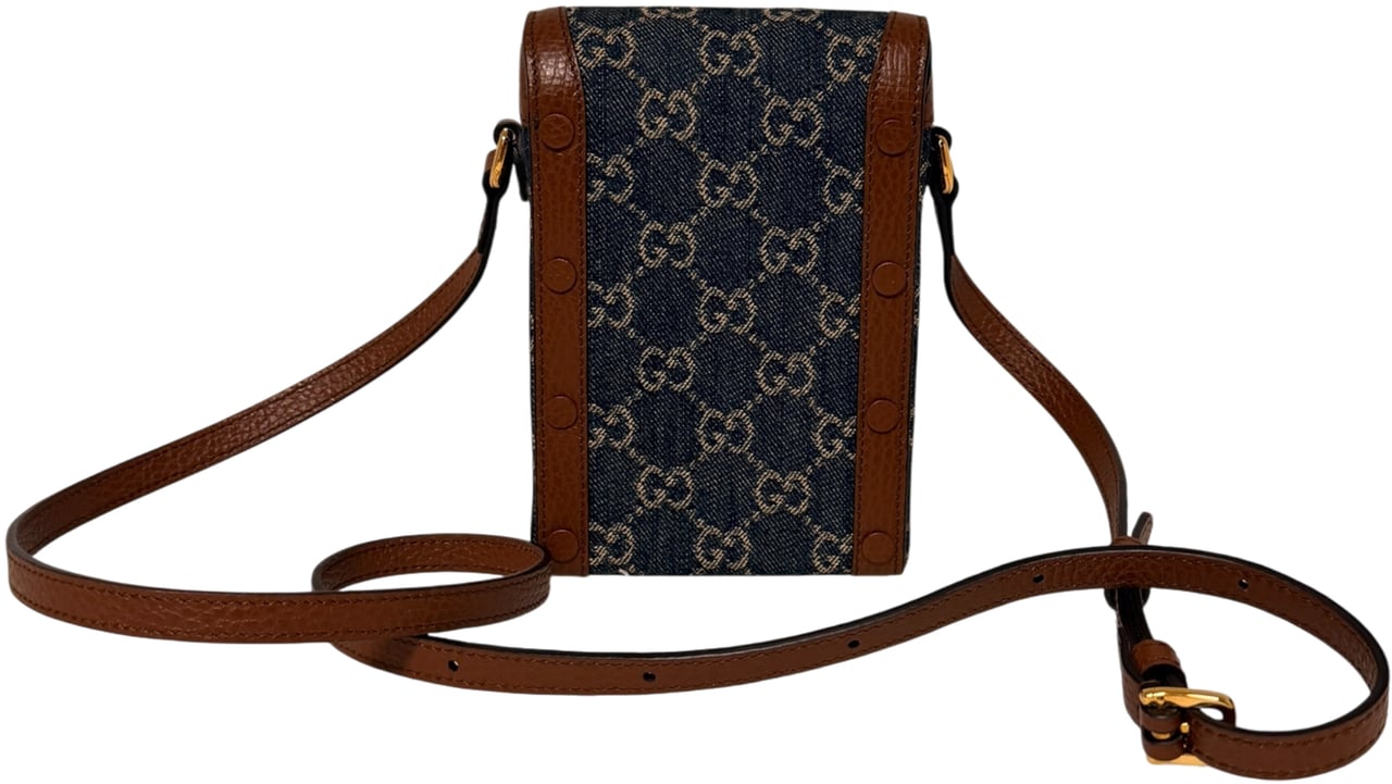 Gucci Mini Horsebit 1955 Denim Crossbody Bag Blauw