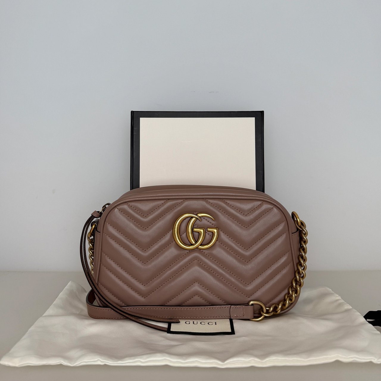 Gucci GG Marmont Small Chain Shoulder Bag Rosa Roze
