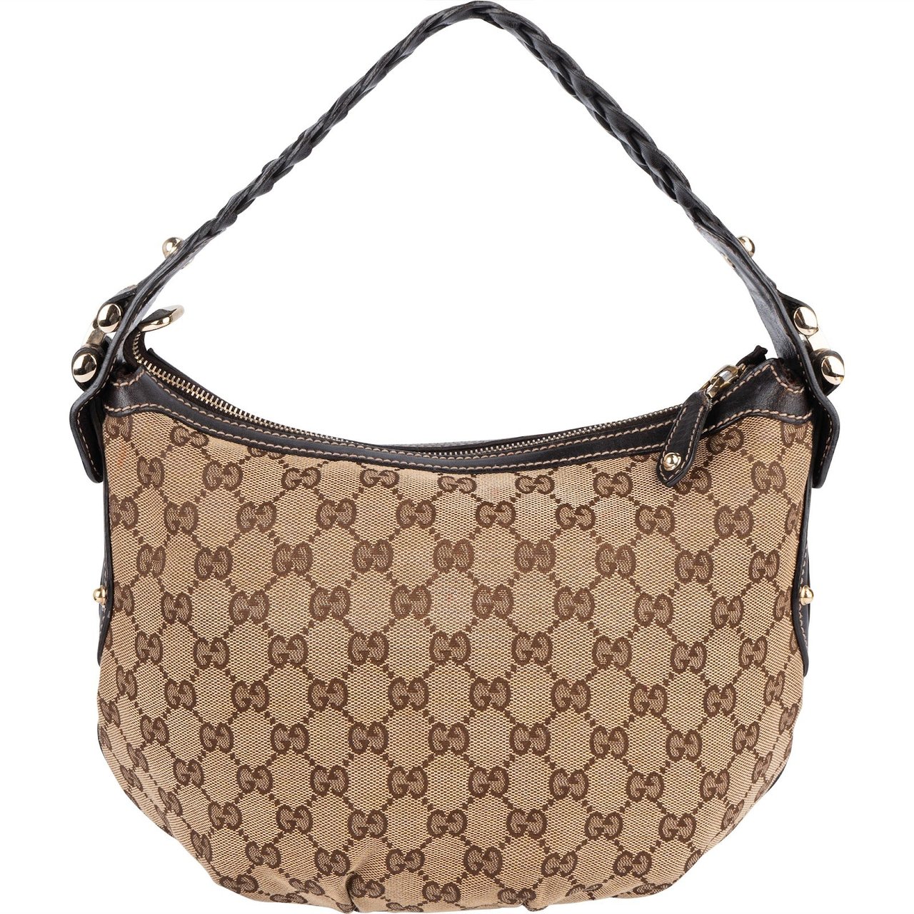 Gucci Gucci Monogram GG Studded Small Hobo Shoulder Bag Beige