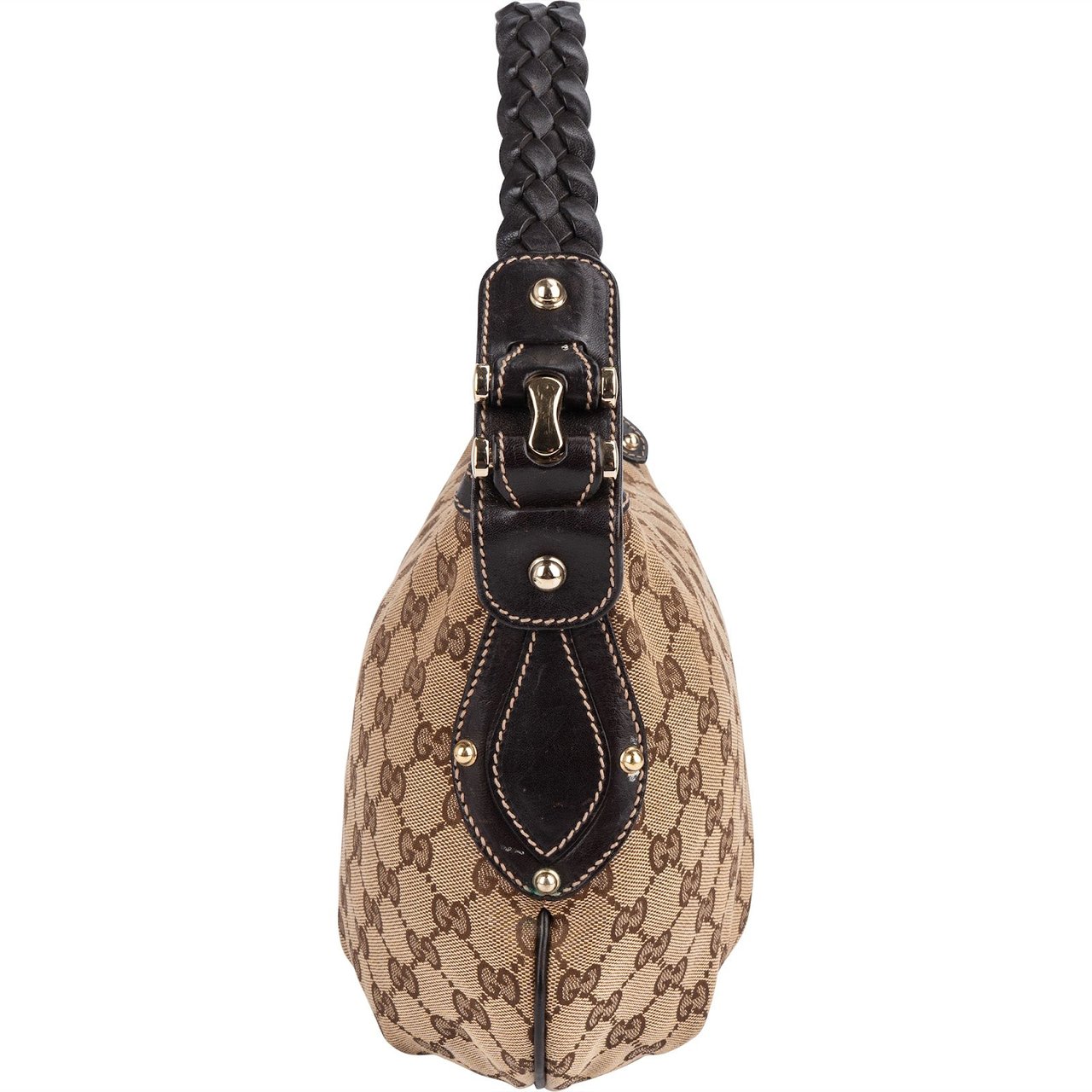 Gucci Gucci Monogram GG Studded Small Hobo Shoulder Bag Beige