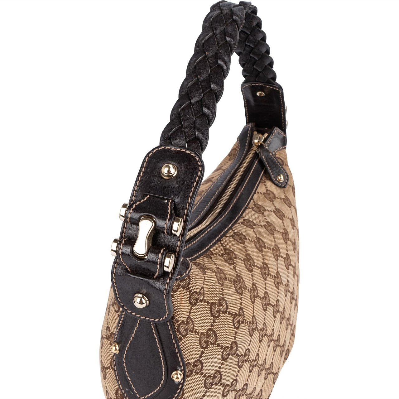 Gucci Gucci Monogram GG Studded Small Hobo Shoulder Bag Beige