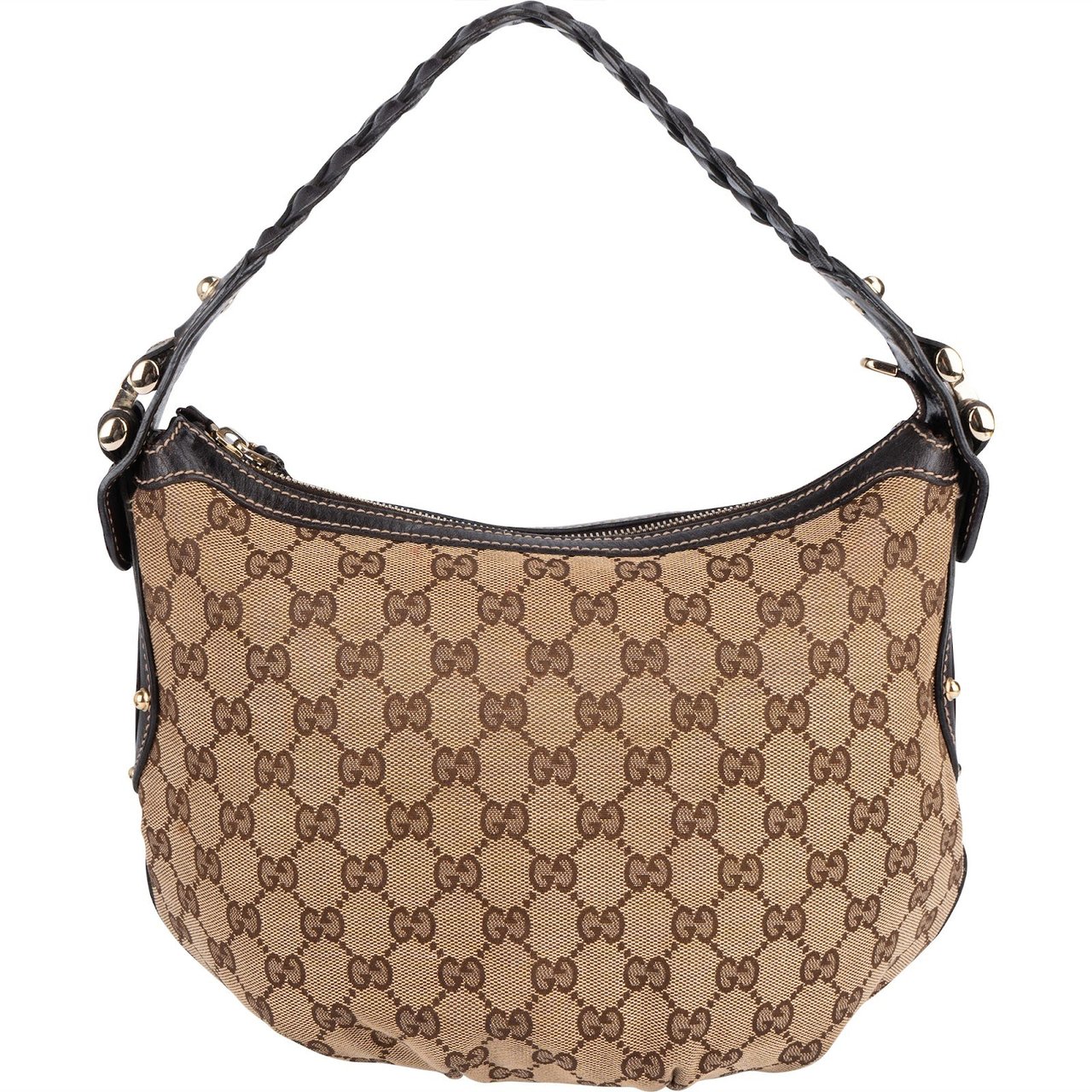 Gucci Gucci Monogram GG Studded Small Hobo Shoulder Bag Beige