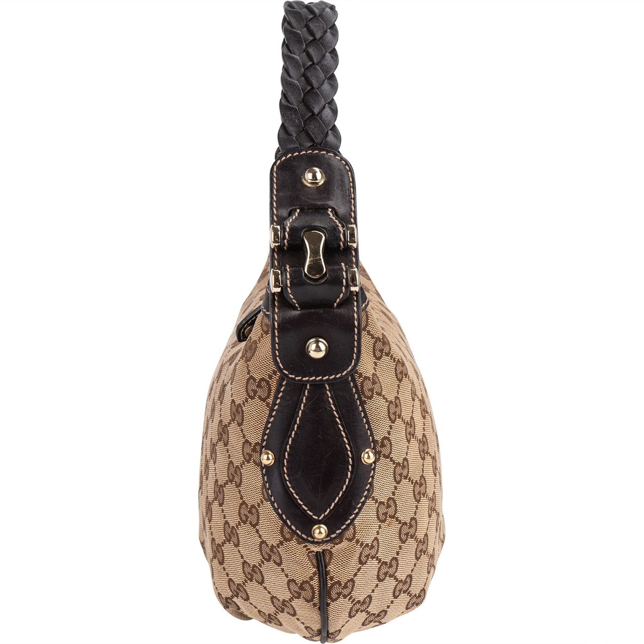 Gucci Gucci Monogram GG Studded Small Hobo Shoulder Bag Beige