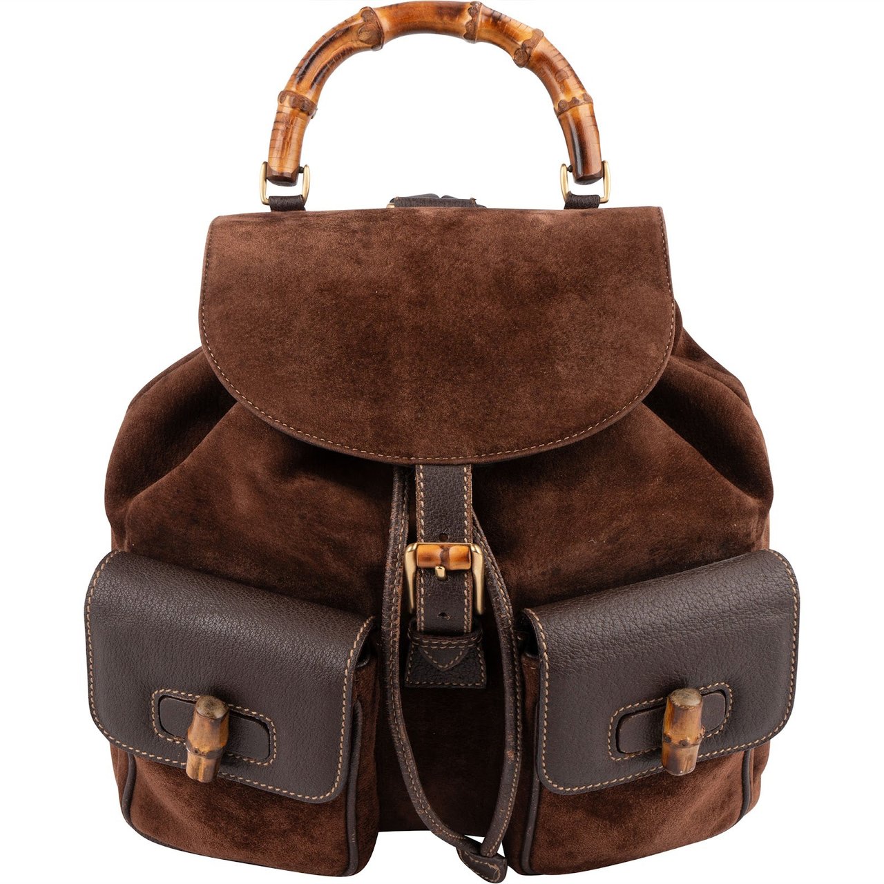 Gucci Suede and Leather Bamboo Backpack Bruin