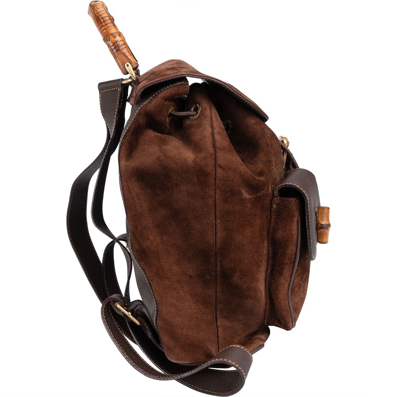 Gucci Suede and Leather Bamboo Backpack Bruin