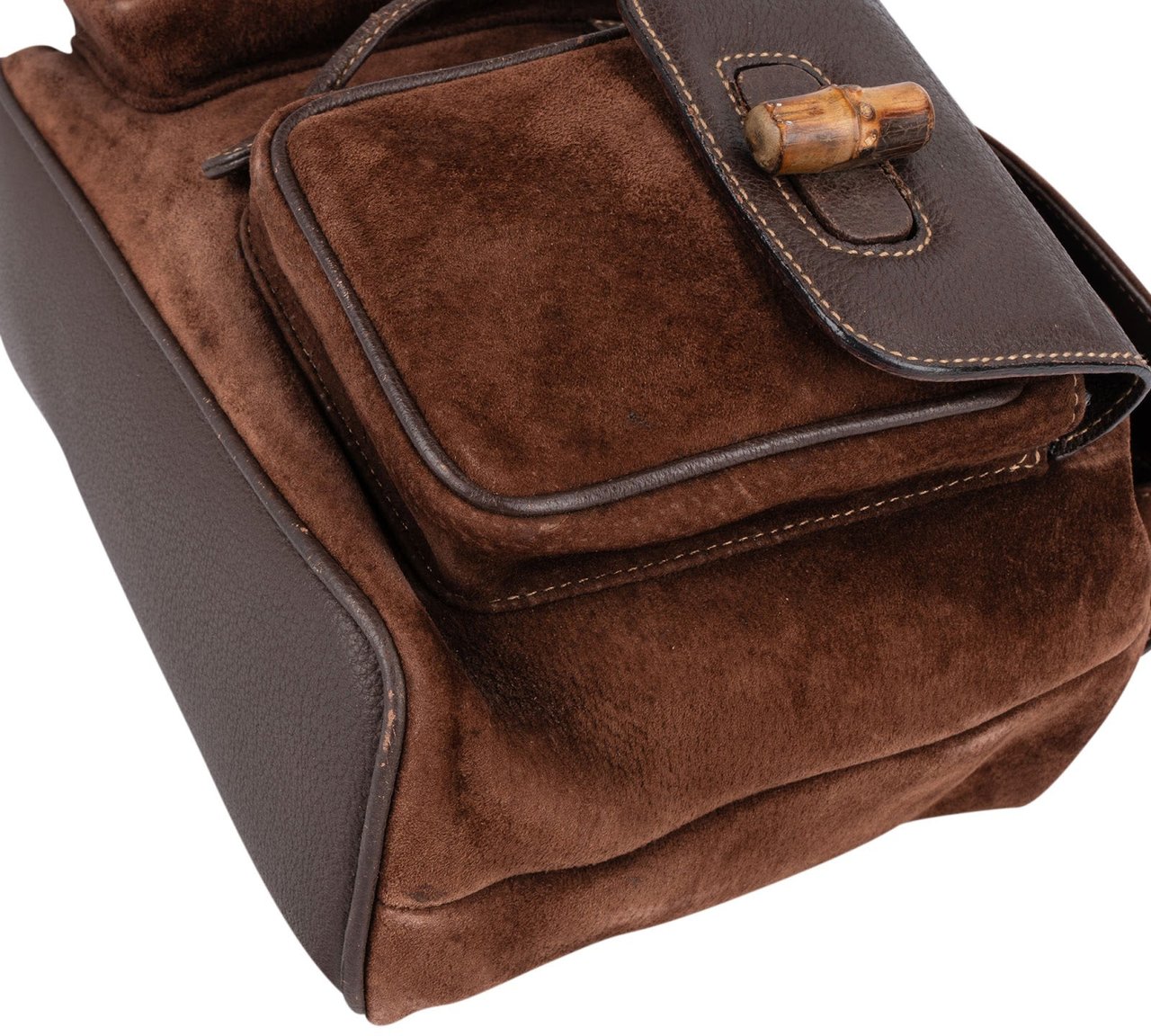 Gucci Suede and Leather Bamboo Backpack Bruin