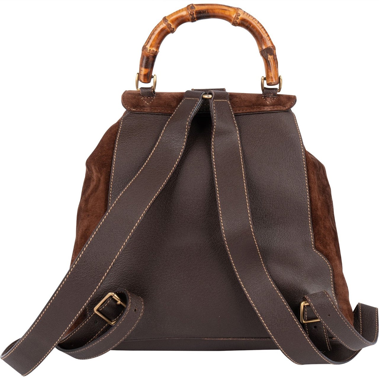 Gucci Suede and Leather Bamboo Backpack Bruin
