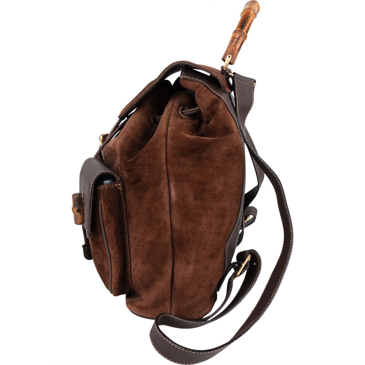 Gucci Suede and Leather Bamboo Backpack Bruin
