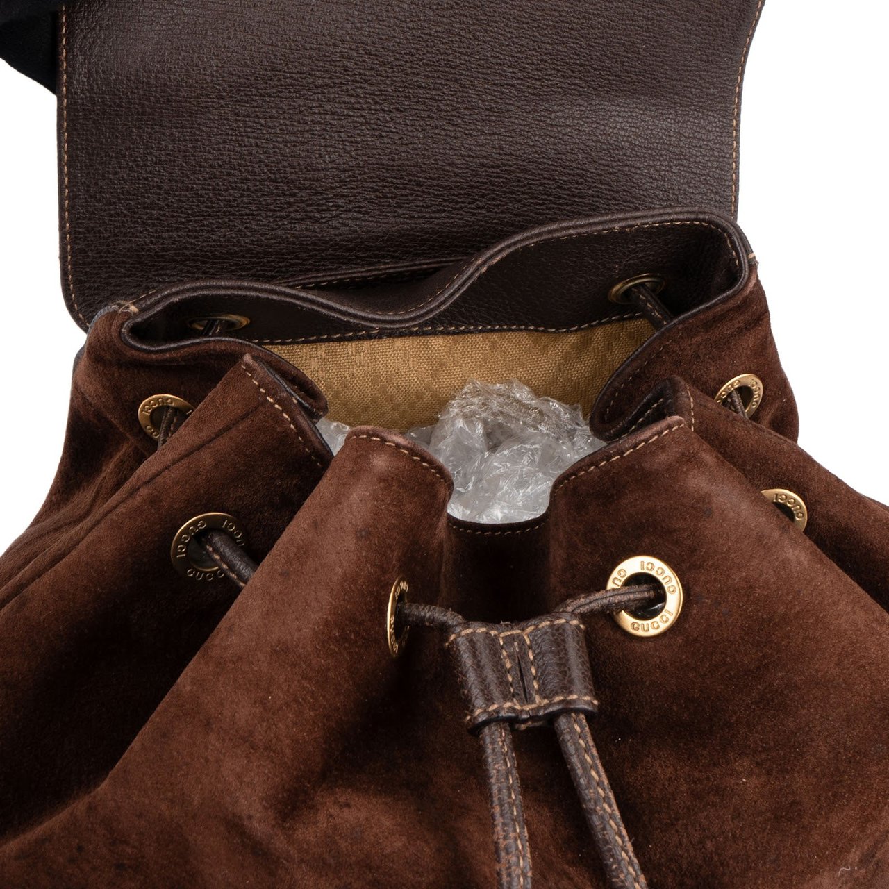 Gucci Suede and Leather Bamboo Backpack Bruin