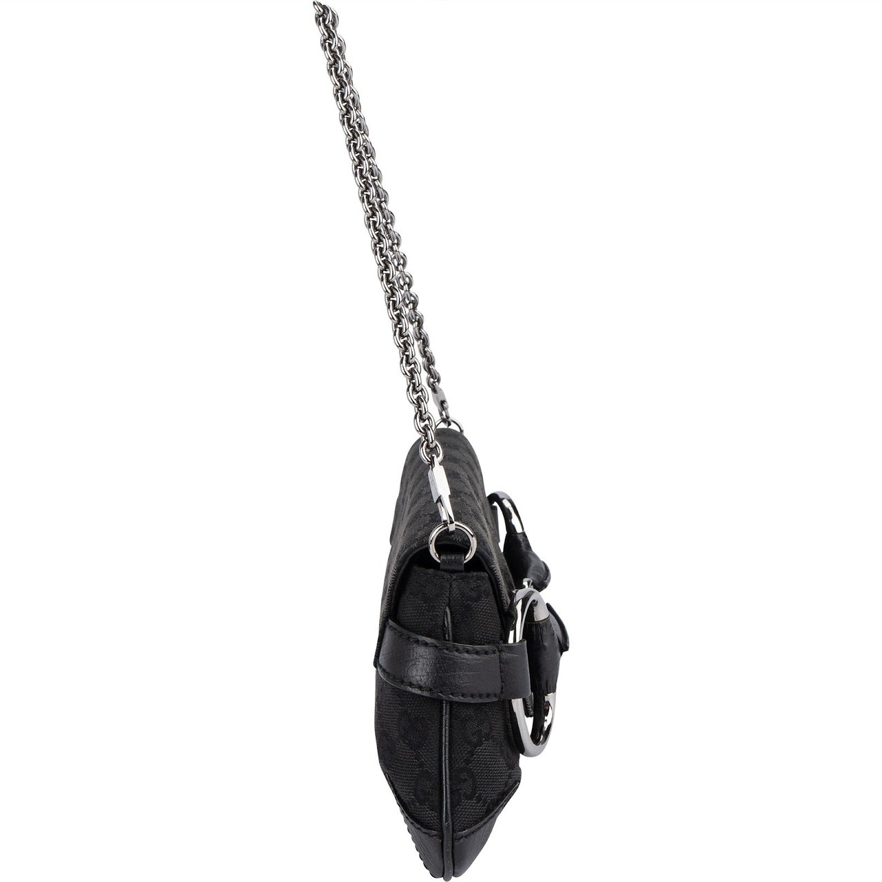 Gucci Gucci Monogram GG Black Horsebit Chain Pochette Handbag Zwart